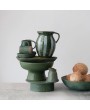 Stoneware Pedestal – 12” Round, Reactive Glaze, Matte Green