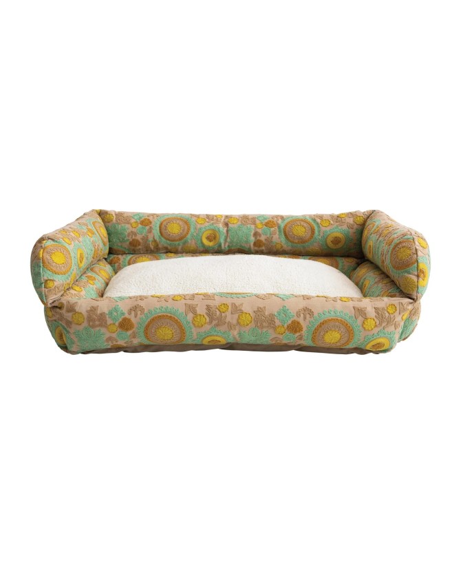 Cotton Embroidered & Sherpa Pet Bed – Cozy, Washable & Stylish