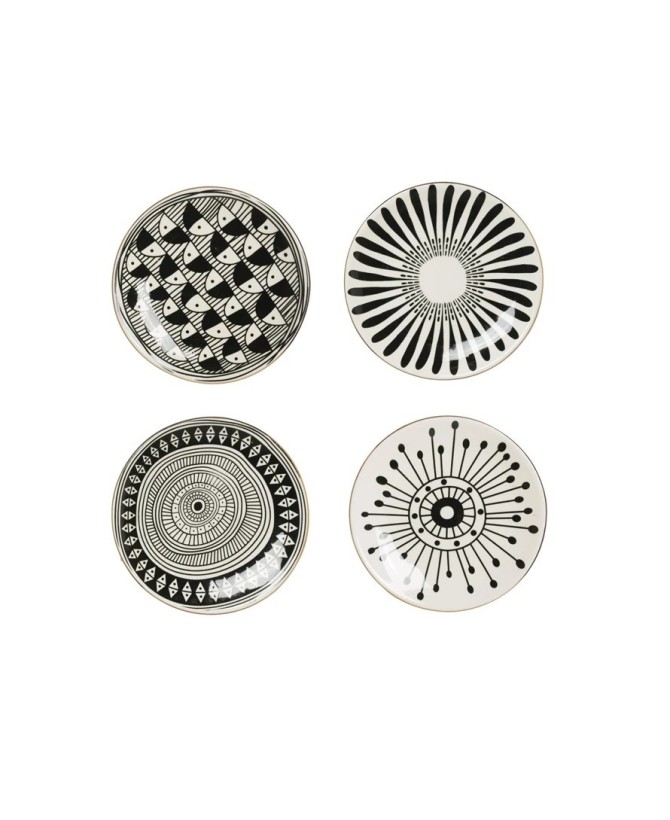 Elegant 5.25” Stoneware Plate – Black & White with Gold Electroplating