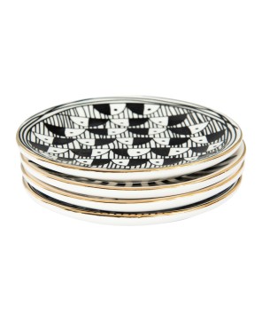 Elegant 5.25” Stoneware Plate – Black & White with Gold Electroplating