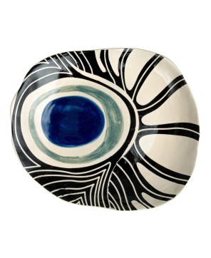 Hand-Painted Organic Stoneware Platter – Abstract Azure Design
