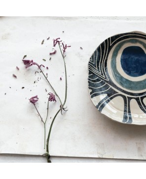 Hand-Painted Organic Stoneware Platter – Abstract Azure Design