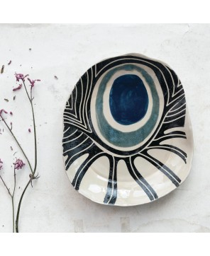 Hand-Painted Organic Stoneware Platter – Abstract Azure Design
