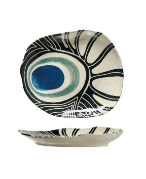 Hand-Painted Organic Stoneware Platter – Abstract Azure Design