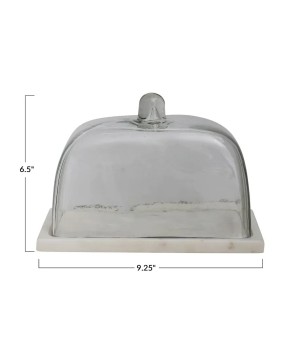 Elegant Glass Cloche with White Marble Base – Set of 2