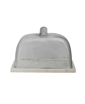 Elegant Glass Cloche with White Marble Base – Set of 2