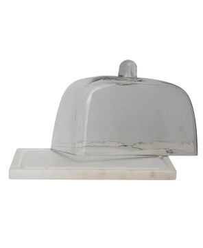 Elegant Glass Cloche with White Marble Base – Set of 2