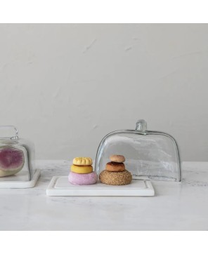 Elegant Glass Cloche with White Marble Base – Set of 2