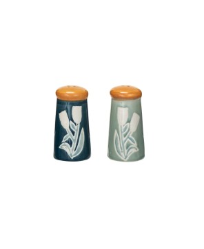 Hand-Painted Stoneware Salt & Pepper Shakers – Floral Design