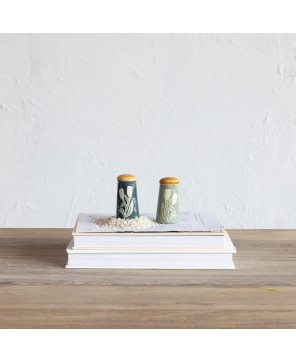 Hand-Painted Stoneware Salt & Pepper Shakers – Floral Design