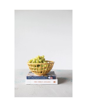 Handmade Mustard Stoneware Basket Bowl – Reactive Glaze Finish