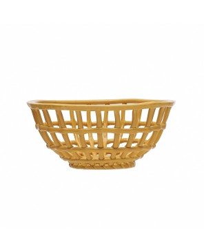 Handmade Mustard Stoneware Basket Bowl – Reactive Glaze Finish