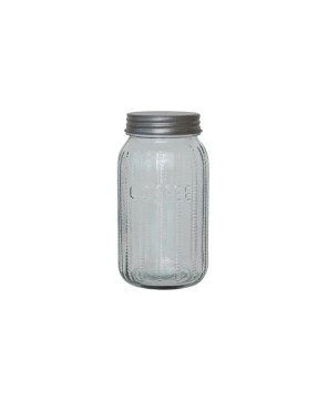 4-Cup Embossed Glass Coffee Jar with Airtight Metal Lid