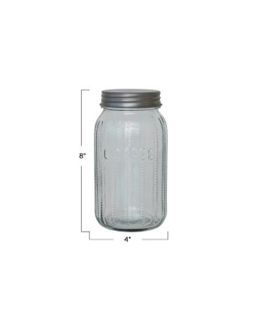 4-Cup Embossed Glass Coffee Jar with Airtight Metal Lid