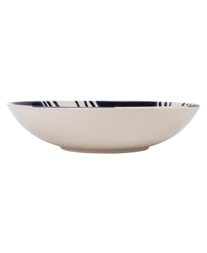 Hand-Painted 12.5" Stoneware Serving Bowl – Blue & Cream Design