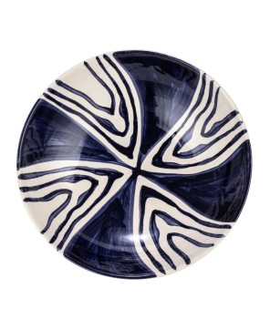 Hand-Painted 12.5" Stoneware Serving Bowl – Blue & Cream Design
