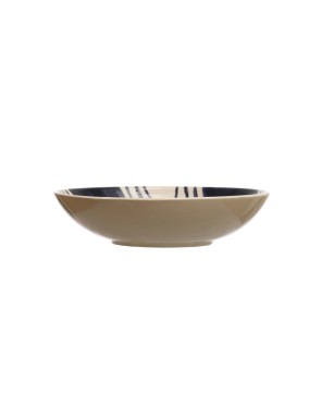 Hand-Painted 12.5" Stoneware Serving Bowl – Blue & Cream Design