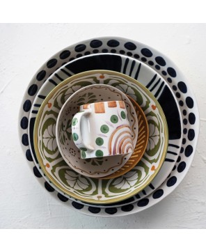 Hand-Painted 12.5" Stoneware Serving Bowl – Blue & Cream Design