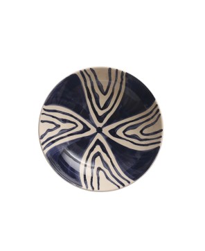 Hand-Painted 12.5" Stoneware Serving Bowl – Blue & Cream Design