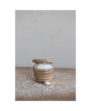 Carved Mango Wood Salt Cellar with Spoon – Eco-Friendly & Stylish