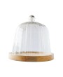 Recycled Glass Pleated Cloche w/ Mango Wood Base – Set of 2