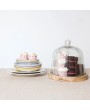 Recycled Glass Pleated Cloche w/ Mango Wood Base – Set of 2
