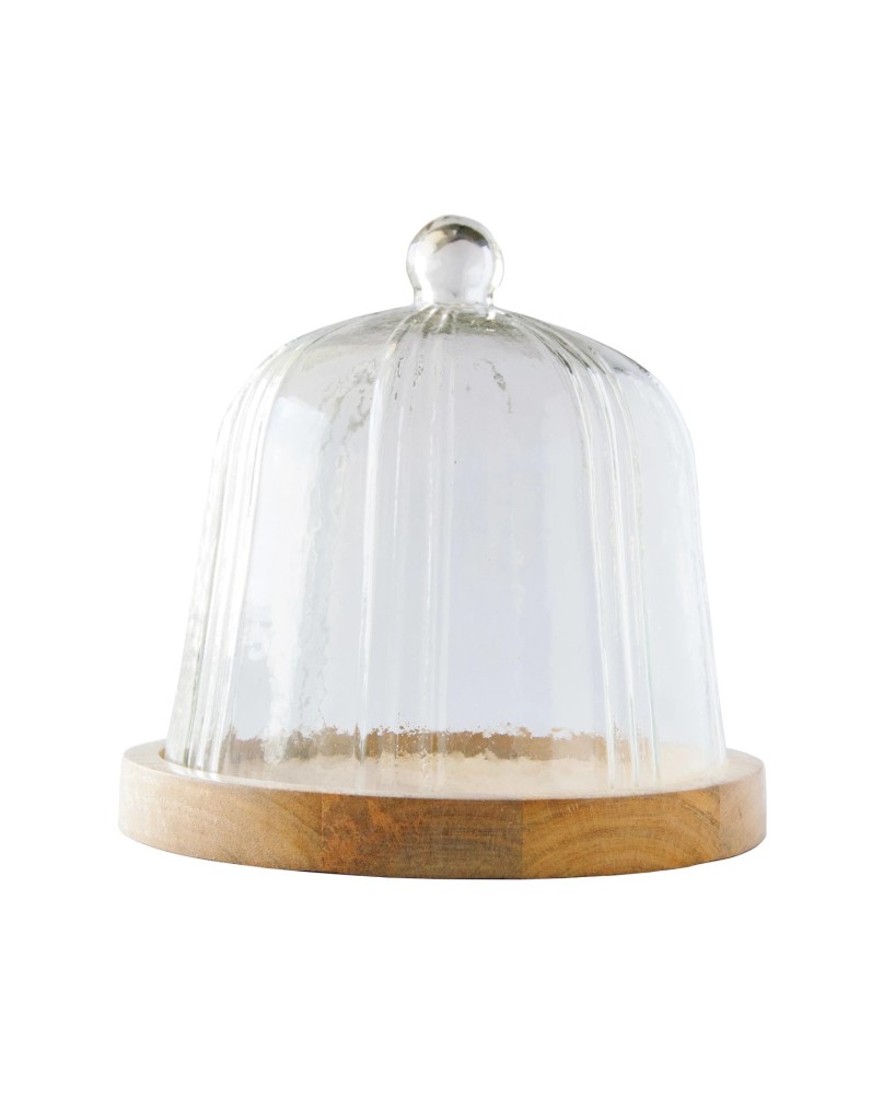 Recycled Glass Pleated Cloche w/ Mango Wood Base – Set of 2 Recycled Glass Pleated Cloche w/ Mango Wood Base – Set of 2