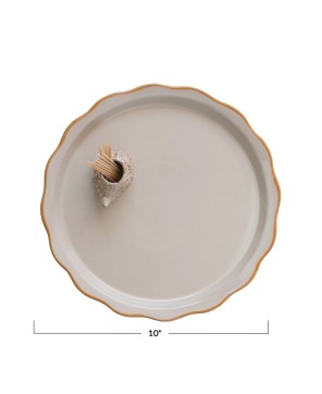 Stoneware Plate with Hedgehog Toothpick Holder – Set of 2
