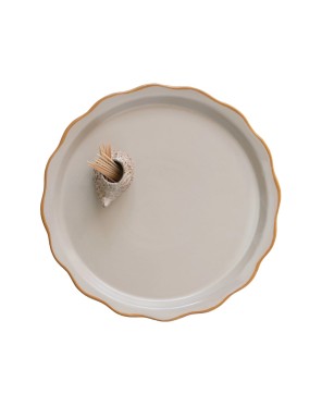 Stoneware Plate with Hedgehog Toothpick Holder – Set of 2