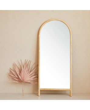 Natural Mango Wood Arched Floor Mirror – Hangs or Stands