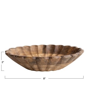Mango Wood Scalloped Bowl – Handcrafted Natural Serveware