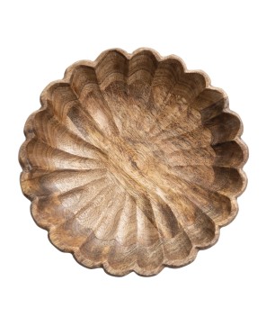 Mango Wood Scalloped Bowl – Handcrafted Natural Serveware