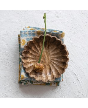 Mango Wood Scalloped Bowl – Handcrafted Natural Serveware