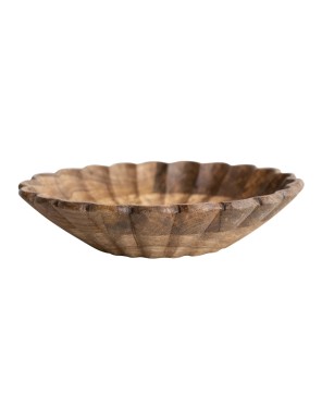 Mango Wood Scalloped Bowl – Handcrafted Natural Serveware