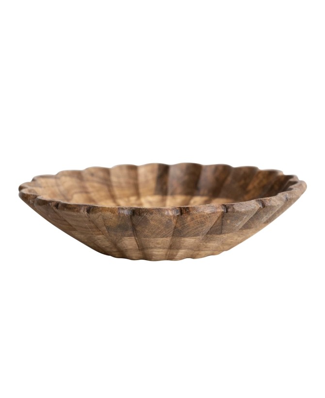 Mango Wood Scalloped Bowl – Handcrafted Natural Serveware