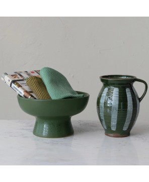 Stoneware Footed Bowl – Reactive Glaze, Handcrafted Serveware
