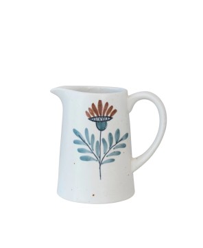 Hand-Painted Stoneware Pitcher – Floral Speckled, 48 oz. Cottagecore