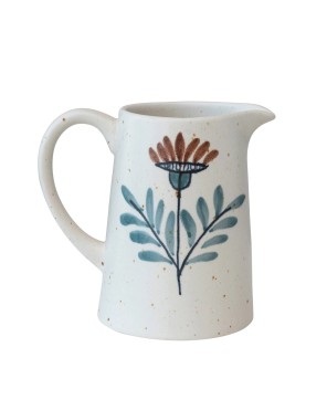 Hand-Painted Stoneware Pitcher – Floral Speckled, 48 oz. Cottagecore