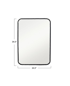 Black Metal Wall Mirror with Beaded Frame