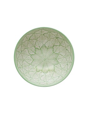 Hand-Painted Stoneware Bowl with Floral Design – White & Green