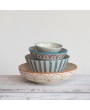 Hand-Painted Stoneware Bowl with Floral Design – White & Green