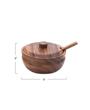 Acacia Wood Covered Bowl with Spoon – Set of 2, Natural Finish