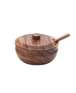 Acacia Wood Covered Bowl with Spoon – Set of 2, Natural Finish