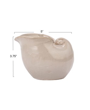 Stoneware Shell Planter – Reactive Glaze, White, Coastal Accent