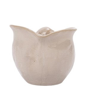 Stoneware Shell Planter – Reactive Glaze, White, Coastal Accent