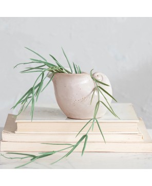Stoneware Shell Planter – Reactive Glaze, White, Coastal Accent