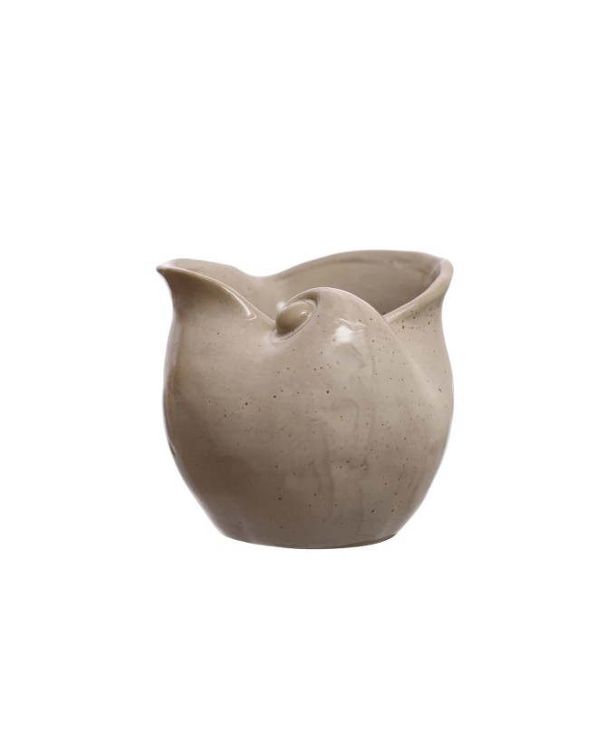 Stoneware Shell Planter – Reactive Glaze, White, Coastal Accent