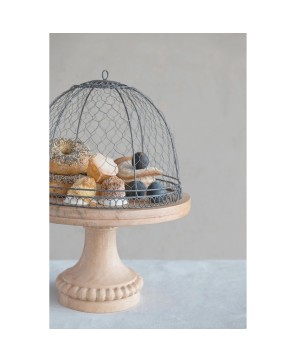 Metal Wire Cloche w/ Mango Wood Base – Farmhouse Décor Set of 2