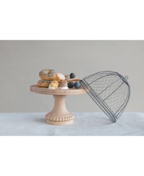 Metal Wire Cloche w/ Mango Wood Base – Farmhouse Décor Set of 2