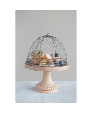 Metal Wire Cloche w/ Mango Wood Base – Farmhouse Décor Set of 2